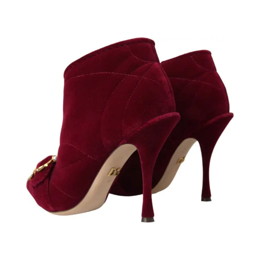 Dolce & Gabbana - Dark Red Velvet Devotion Buckle Boots Shoes