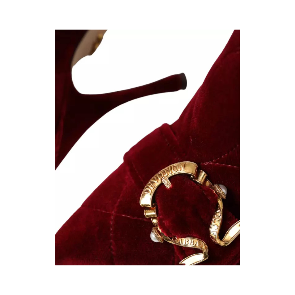 Dolce & Gabbana - Dark Red Velvet Devotion Buckle Boots Shoes