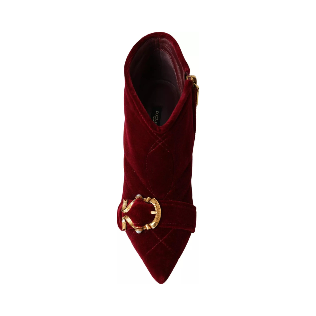 Dolce & Gabbana - Dark Red Velvet Devotion Buckle Boots Shoes