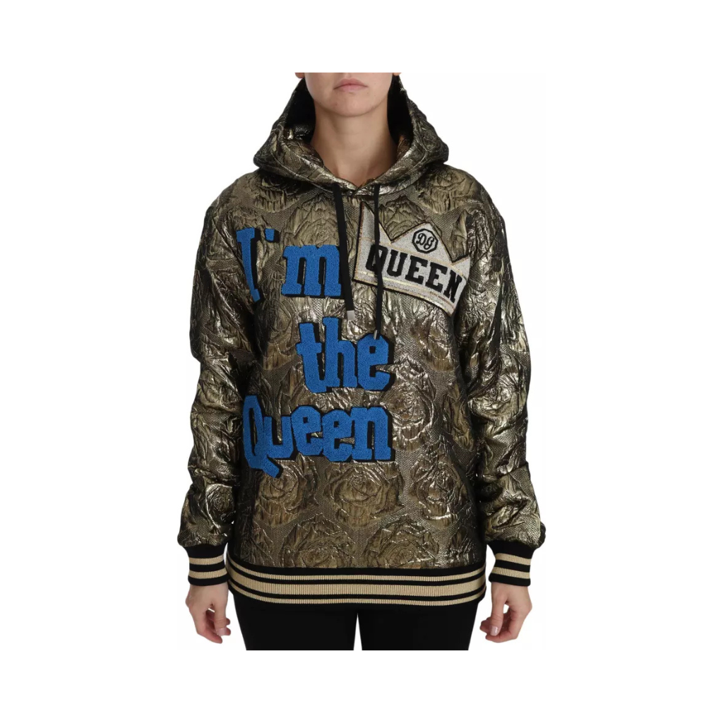 Dolce & Gabbana - Felpa con cappuccio I'm the Queen Gold Brocade