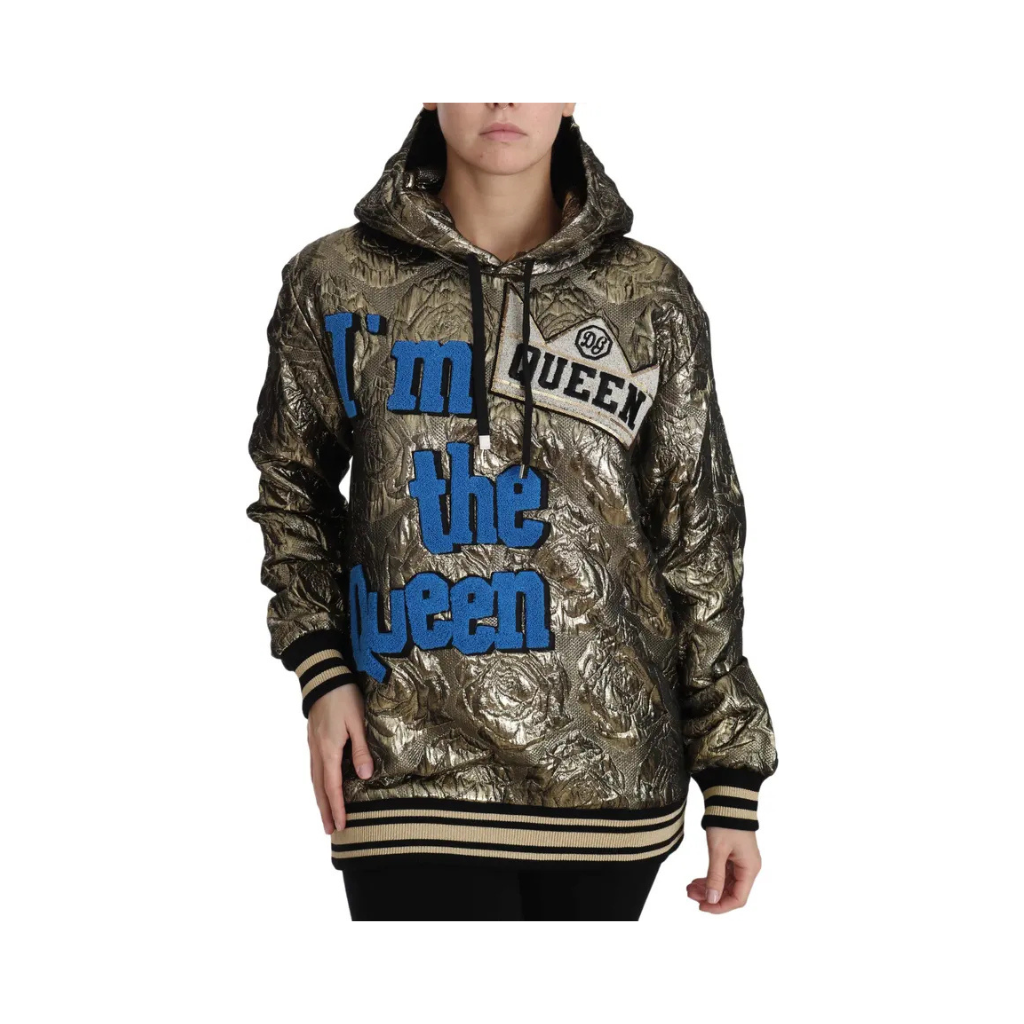 Dolce & Gabbana - Felpa con cappuccio I'm the Queen Gold Brocade