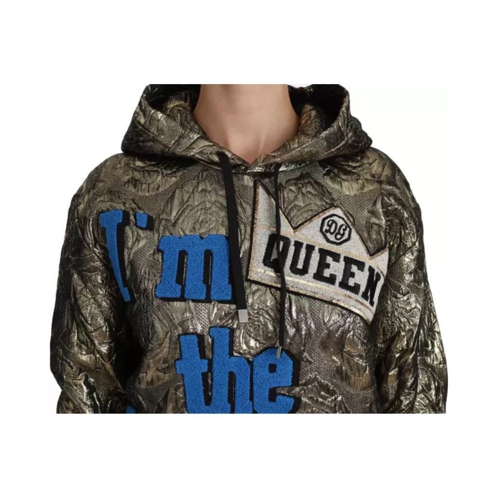 Dolce & Gabbana - Felpa con cappuccio I'm the Queen Gold Brocade