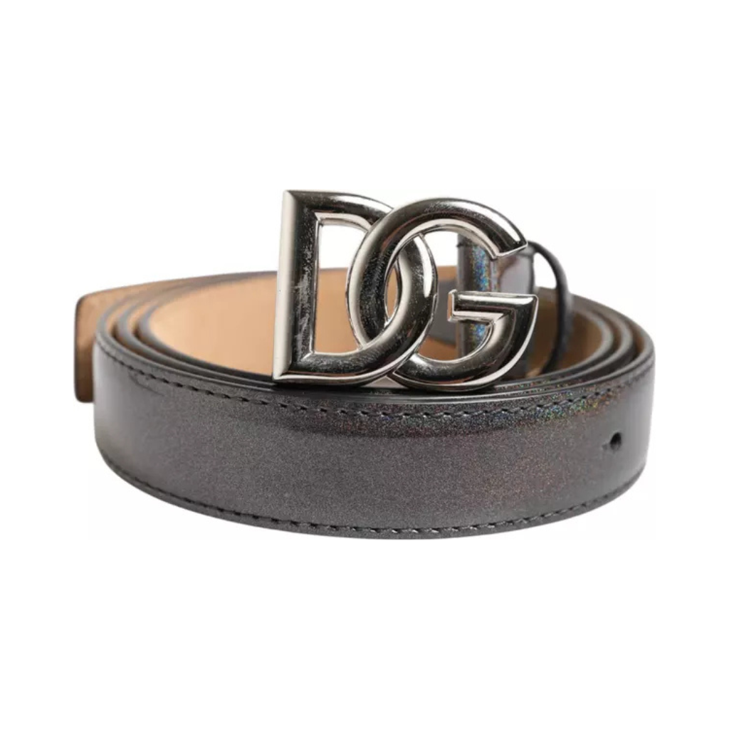 Dolce & Gabbana - Metallic Leather Silver Tone Logo Buckle Belt