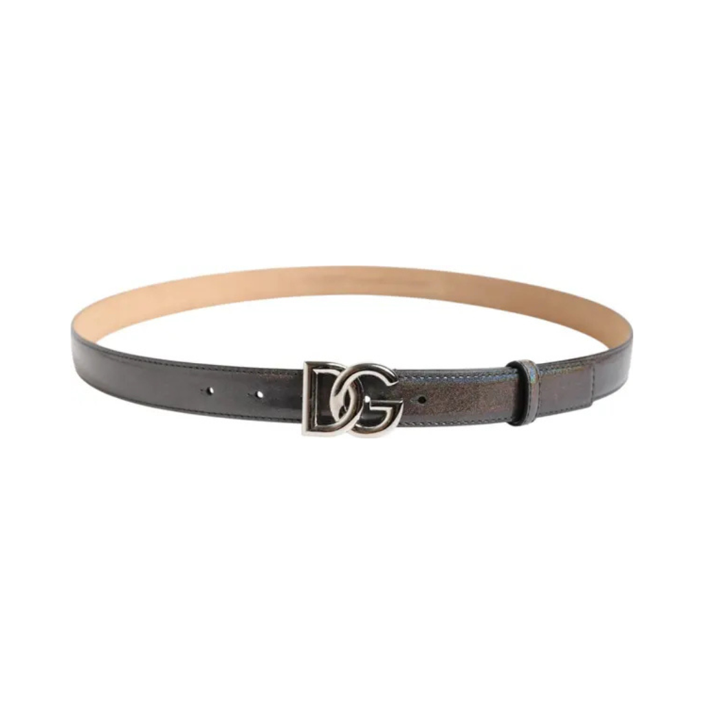 Dolce & Gabbana - Metallic Leather Silver Tone Logo Buckle Belt