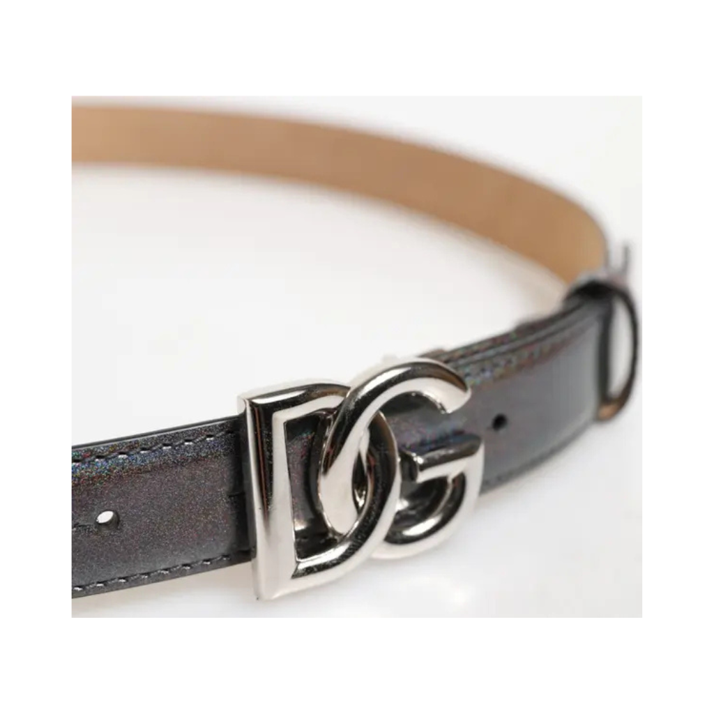 Dolce & Gabbana - Metallic Leather Silver Tone Logo Buckle Belt