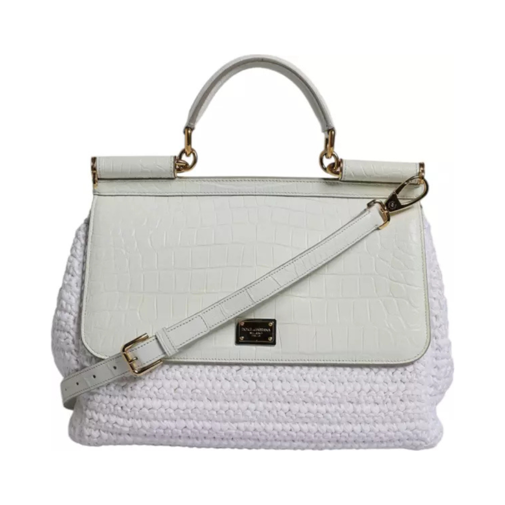 Dolce & Gabbana - Sicily White Rafia Leather Crossbody Bag