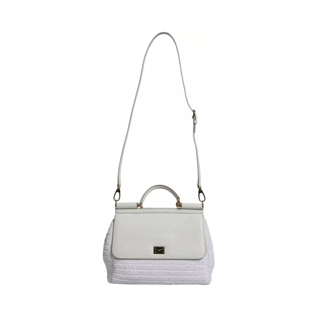 Dolce & Gabbana - Sicily White Rafia Leather Crossbody Bag