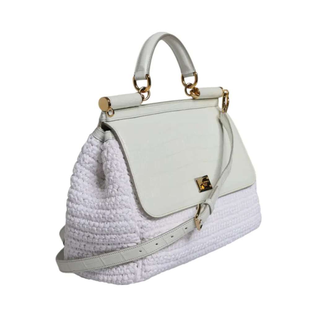 Dolce & Gabbana - Sicily White Rafia Leather Crossbody Bag