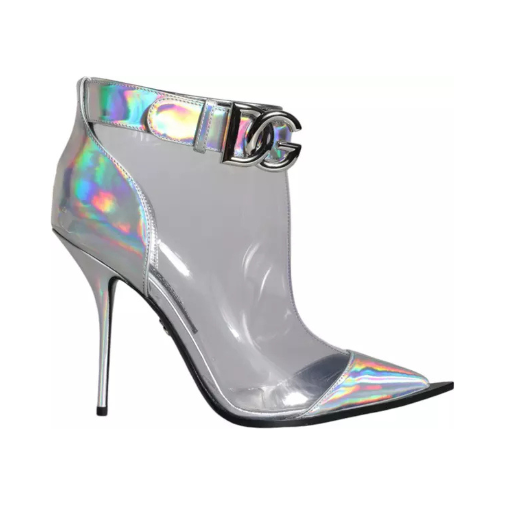 Dolce & Gabbana - Silver Iridescent PVC Pointed Short Boots Shoes