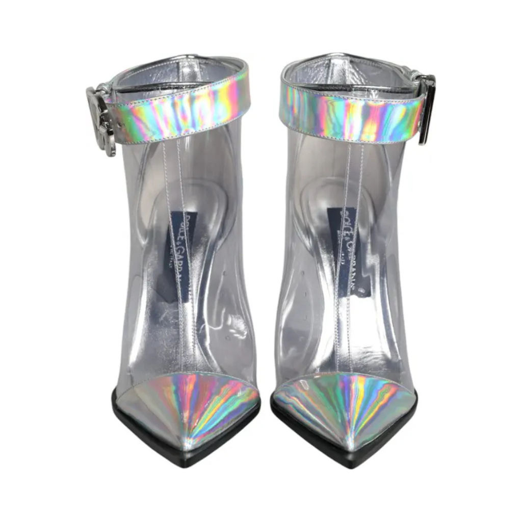 Dolce & Gabbana - Silver Iridescent PVC Pointed Short Boots Shoes