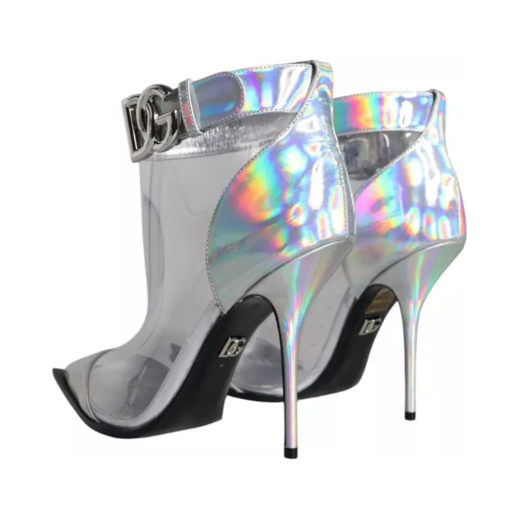 Dolce & Gabbana - Silver Iridescent PVC Pointed Short Boots Shoes