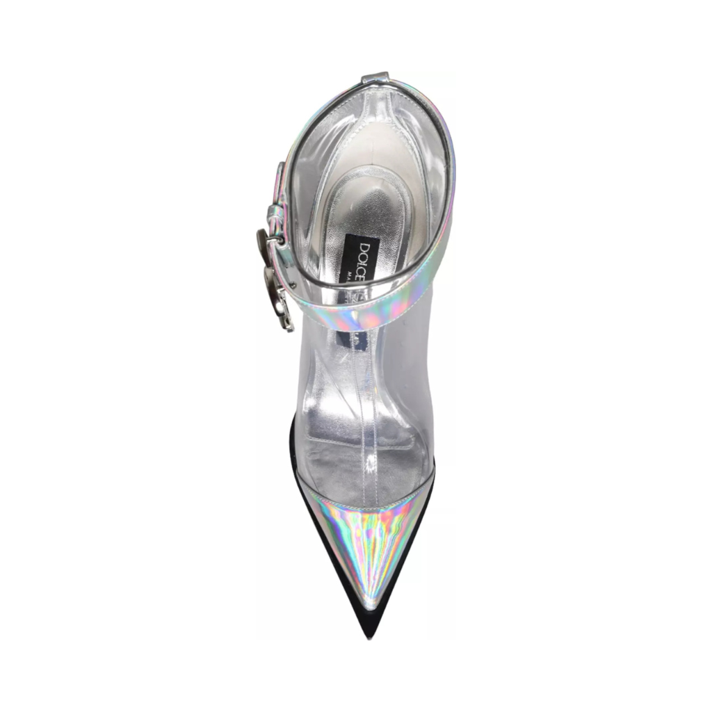 Dolce & Gabbana - Silver Iridescent PVC Pointed Short Boots Shoes