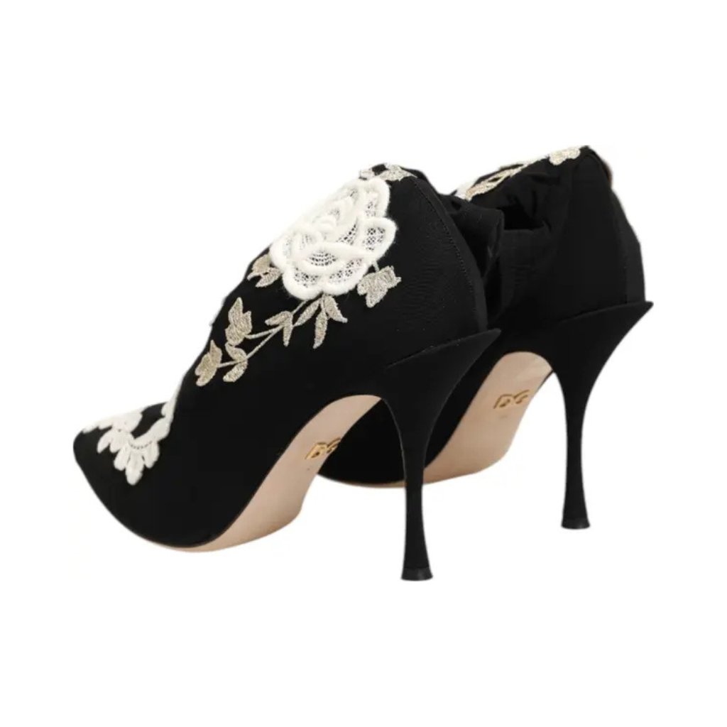 Dolce & Gabbana - Black White Embroidered Jersey Stiletto Boots Shoes