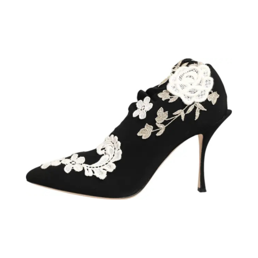 Dolce & Gabbana - Black White Embroidered Jersey Stiletto Boots Shoes