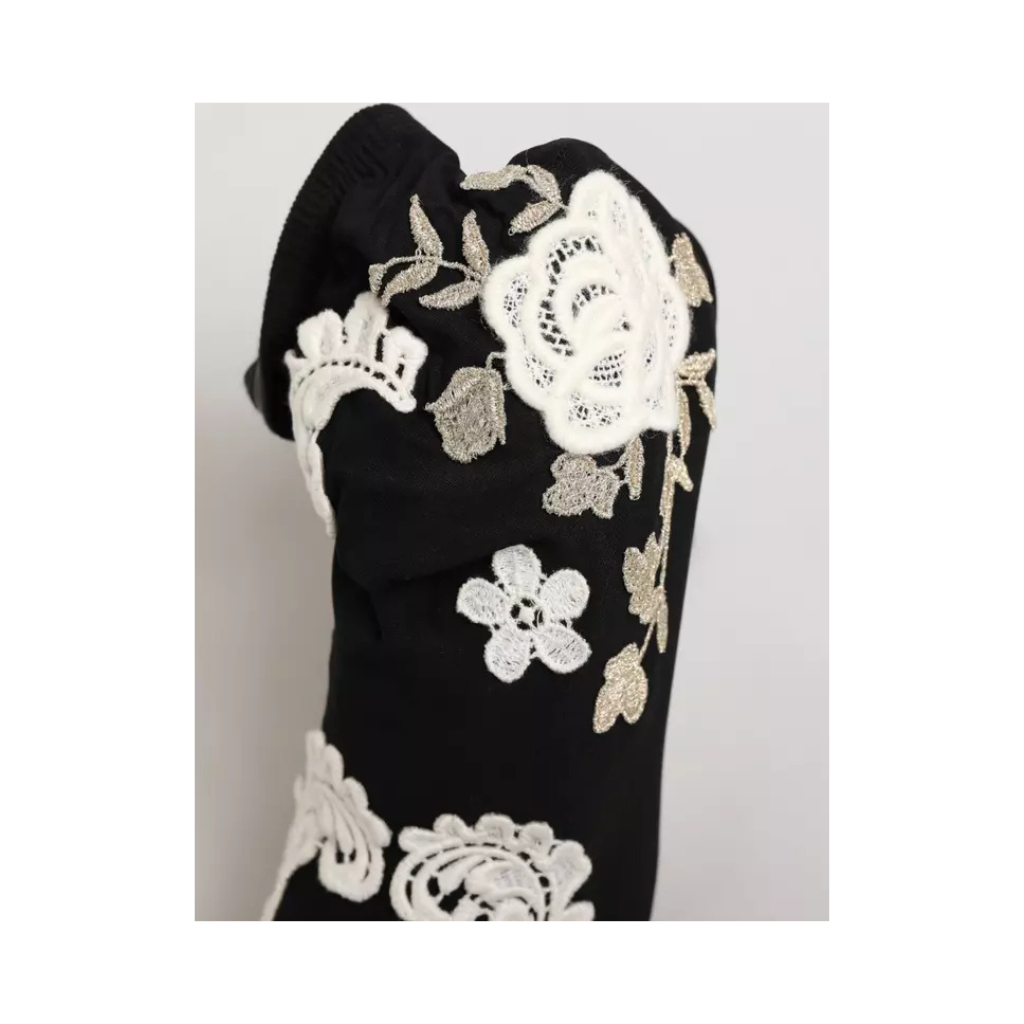 Dolce & Gabbana - Black White Embroidered Jersey Stiletto Boots Shoes