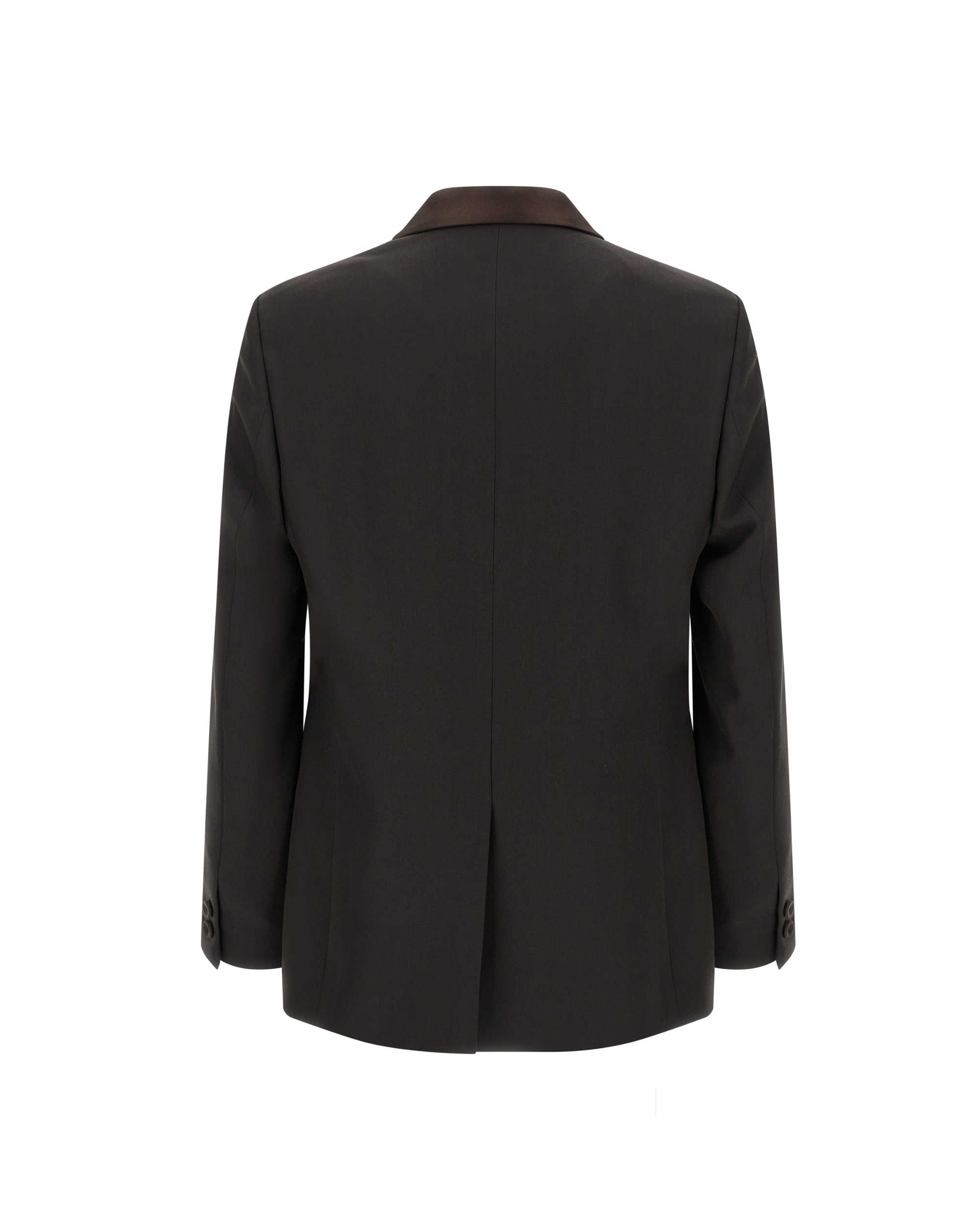Fendi Blazer Monopetto in Crêpe di Lana Marrone con Revers in Seta