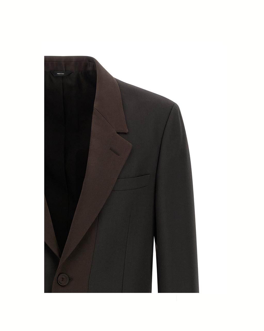 Fendi Blazer Monopetto in Crêpe di Lana Marrone con Revers in Seta