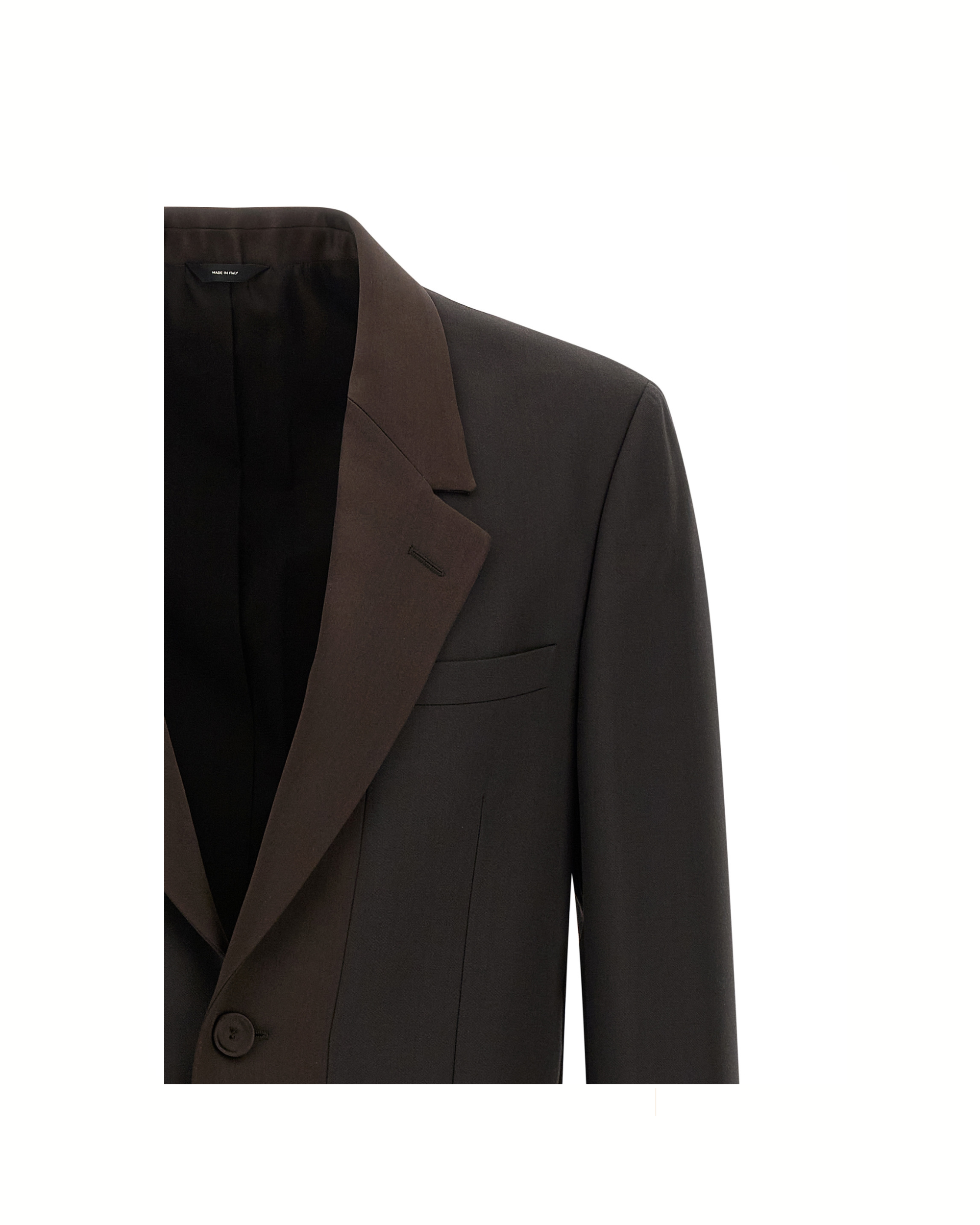 Fendi Blazer Monopetto in Crêpe di Lana Marrone con Revers in Seta