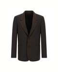 Fendi Blazer Monopetto in Crêpe di Lana Marrone con Revers in Seta