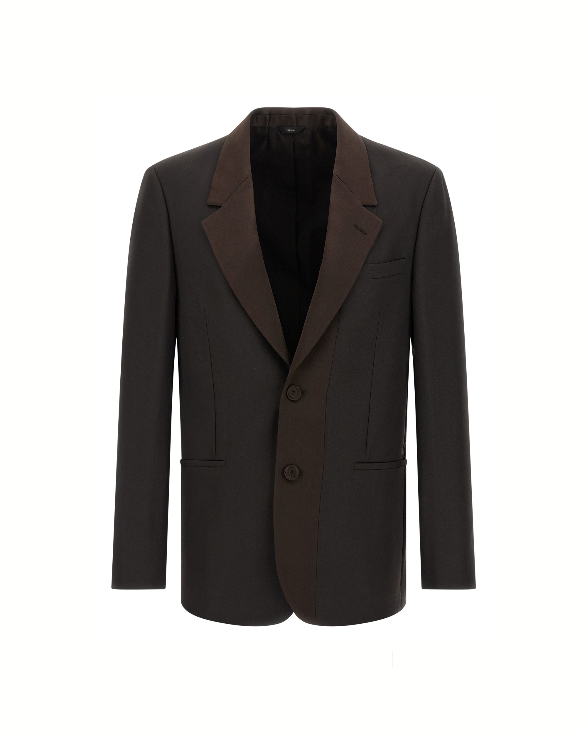 Fendi Blazer Monopetto in Crêpe di Lana Marrone con Revers in Seta