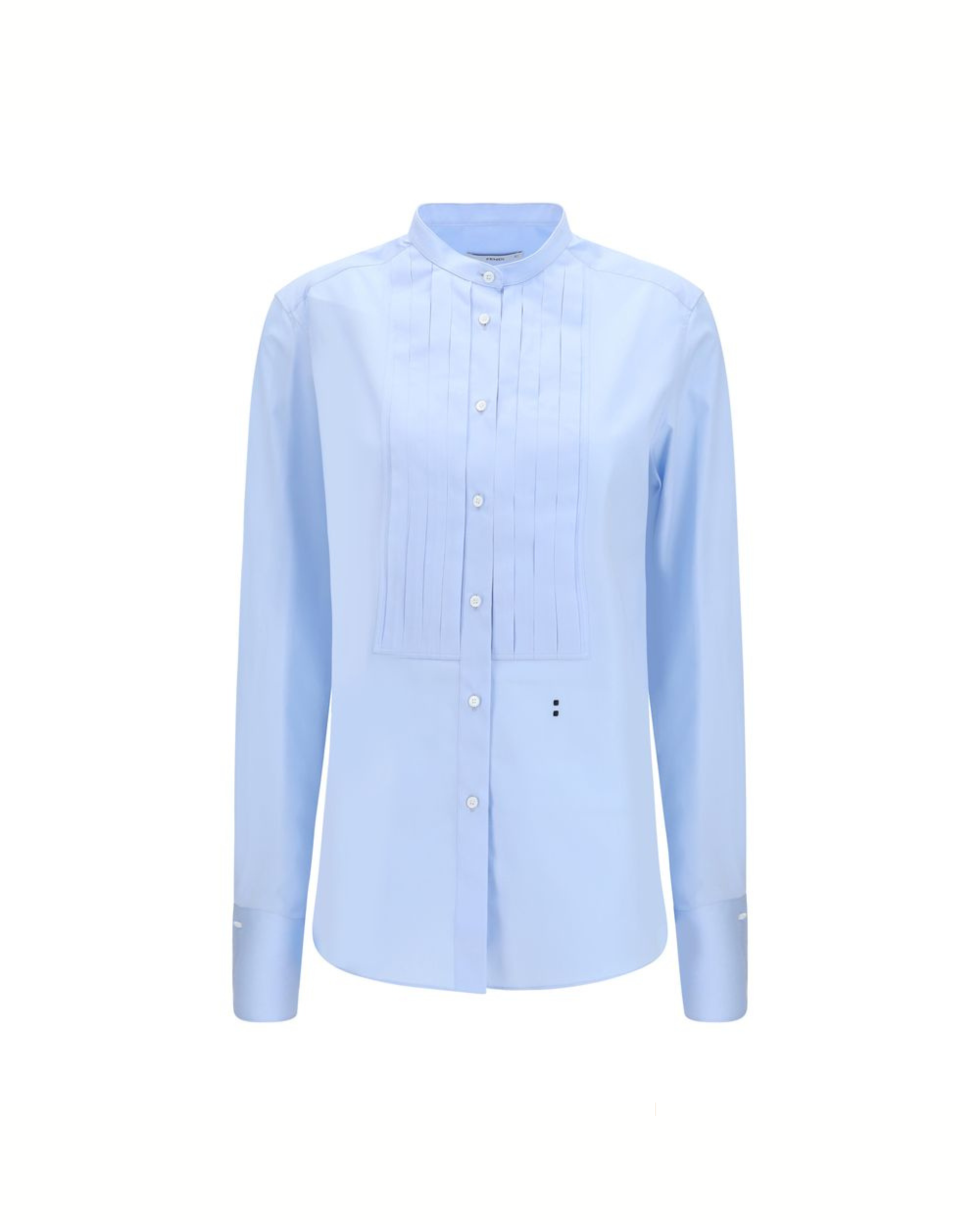 Fendi Camicia in Popeline di Cotone Azzurro con Plastron