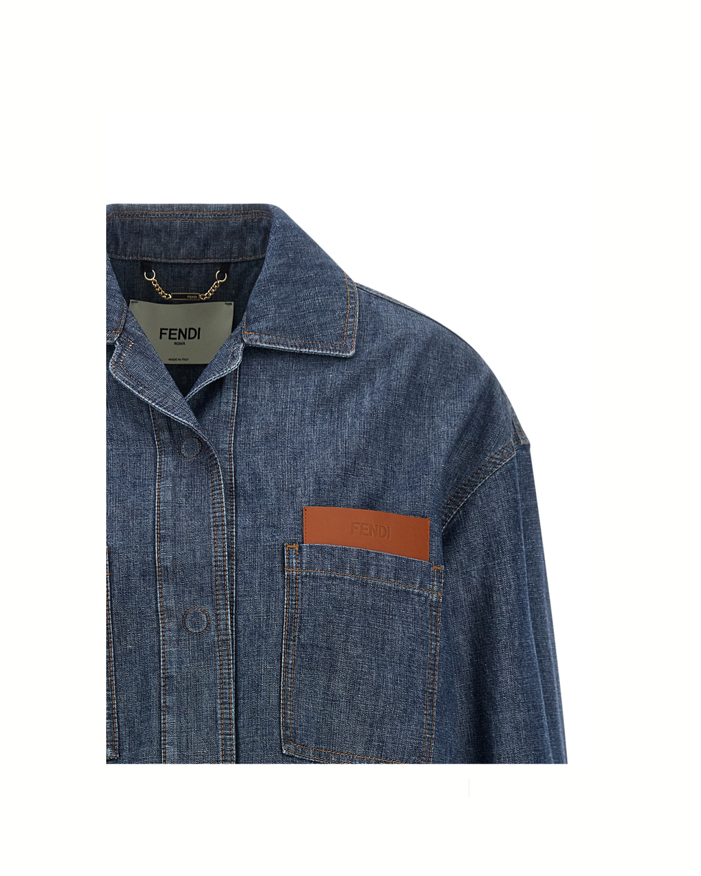 Fendi Chambray Denim Cropped Jacket Blue