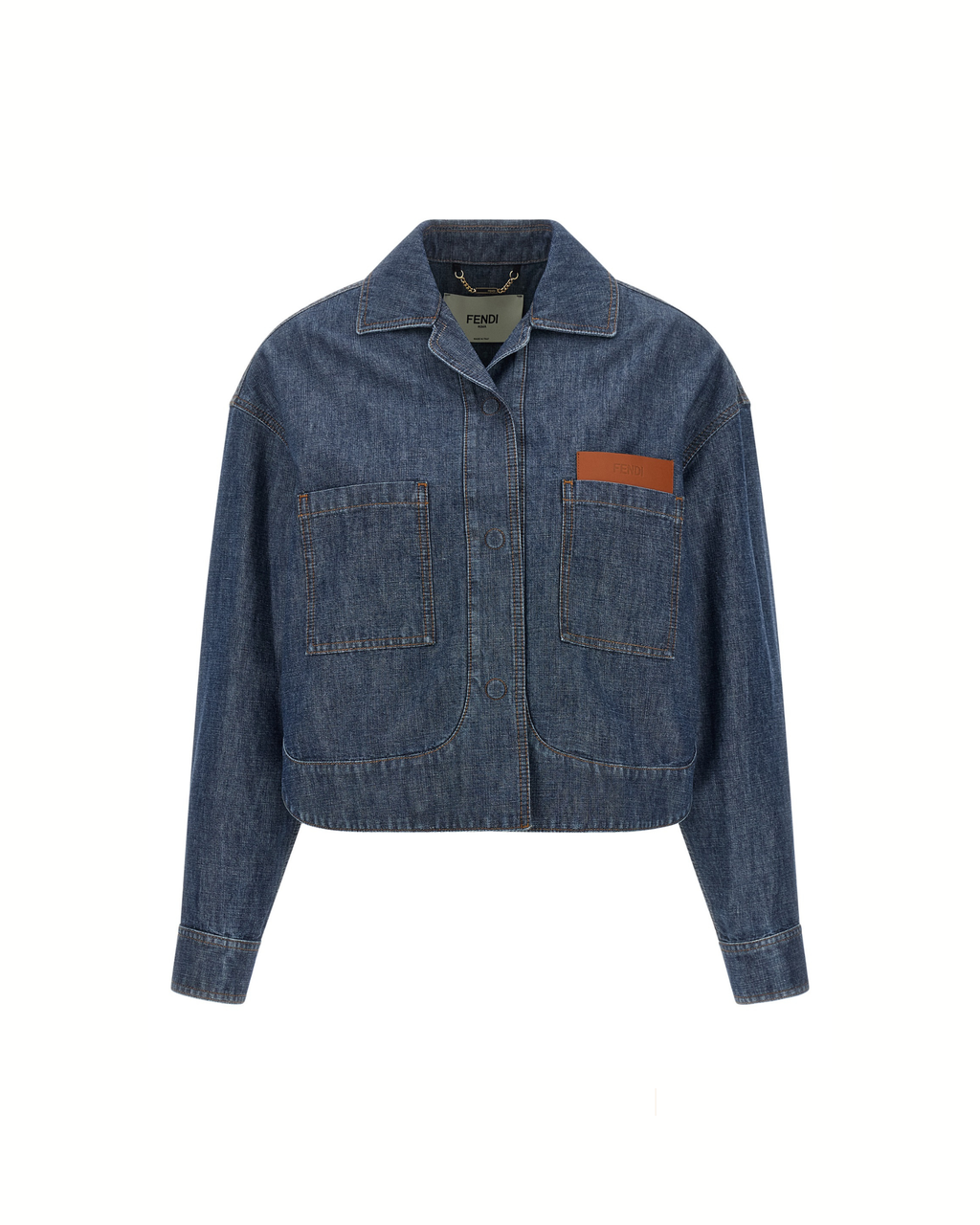 Fendi Chambray Denim Cropped Jacket Blue