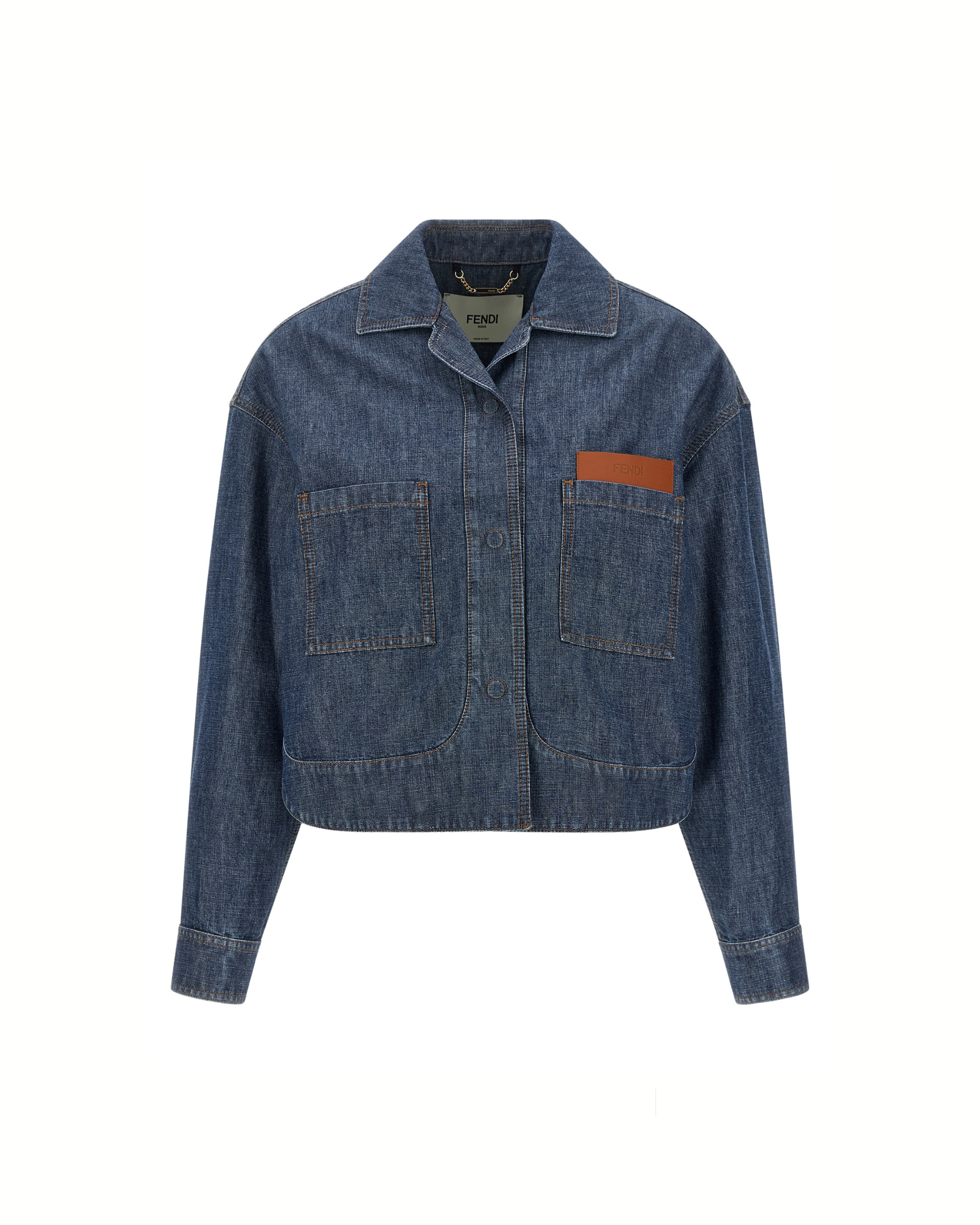Fendi Chambray Denim Cropped Jacket Blue