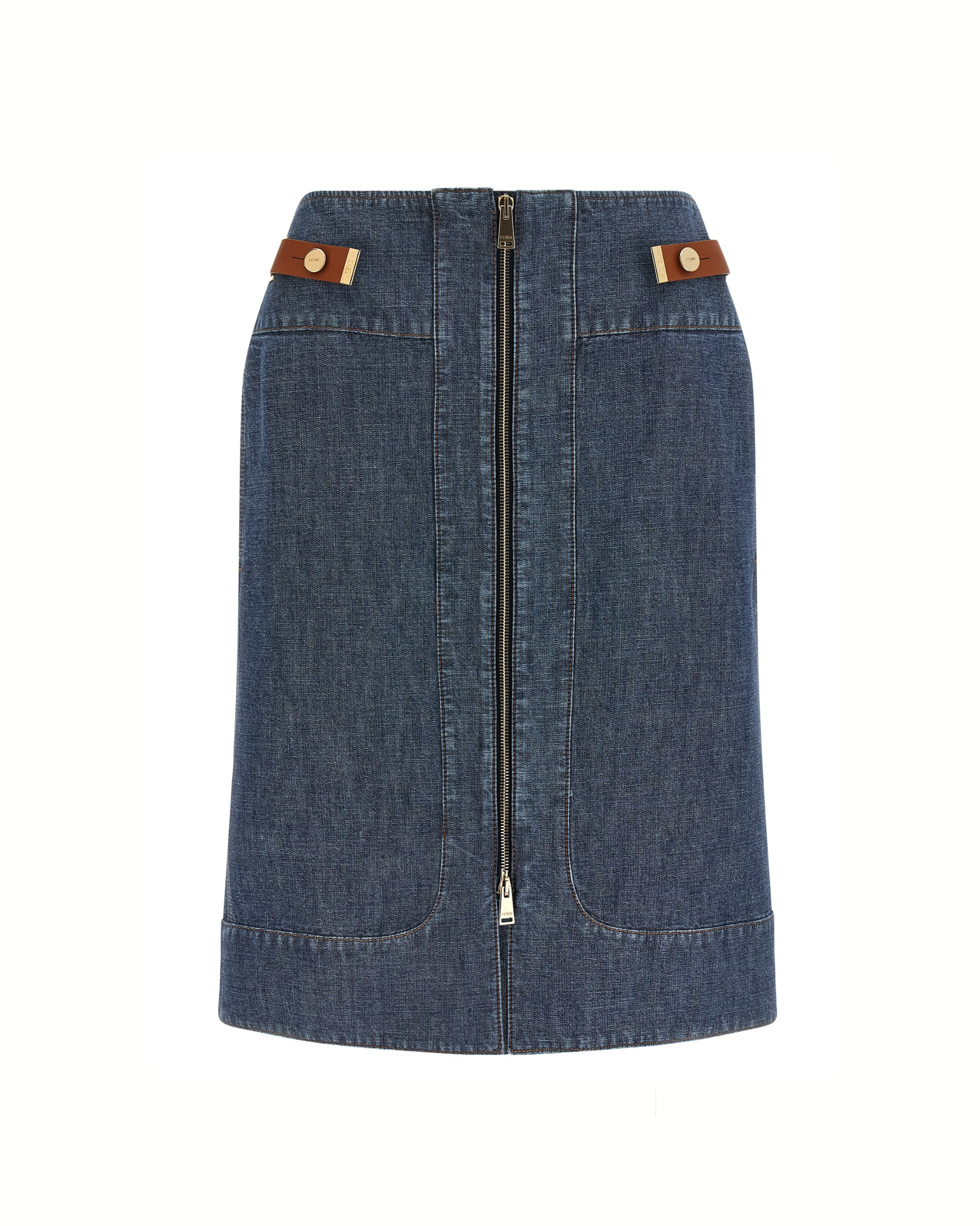 Fendi Chambray Denim Midi Skirt Blue