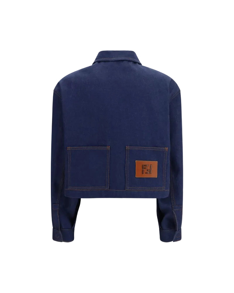 Fendi – Cropped Denim Jacket with Embroidered Logo