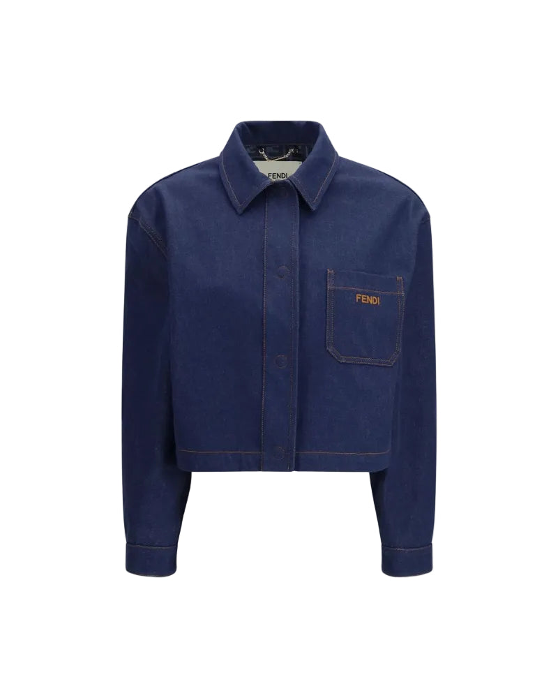 Fendi – Cropped Denim Jacket with Embroidered Logo