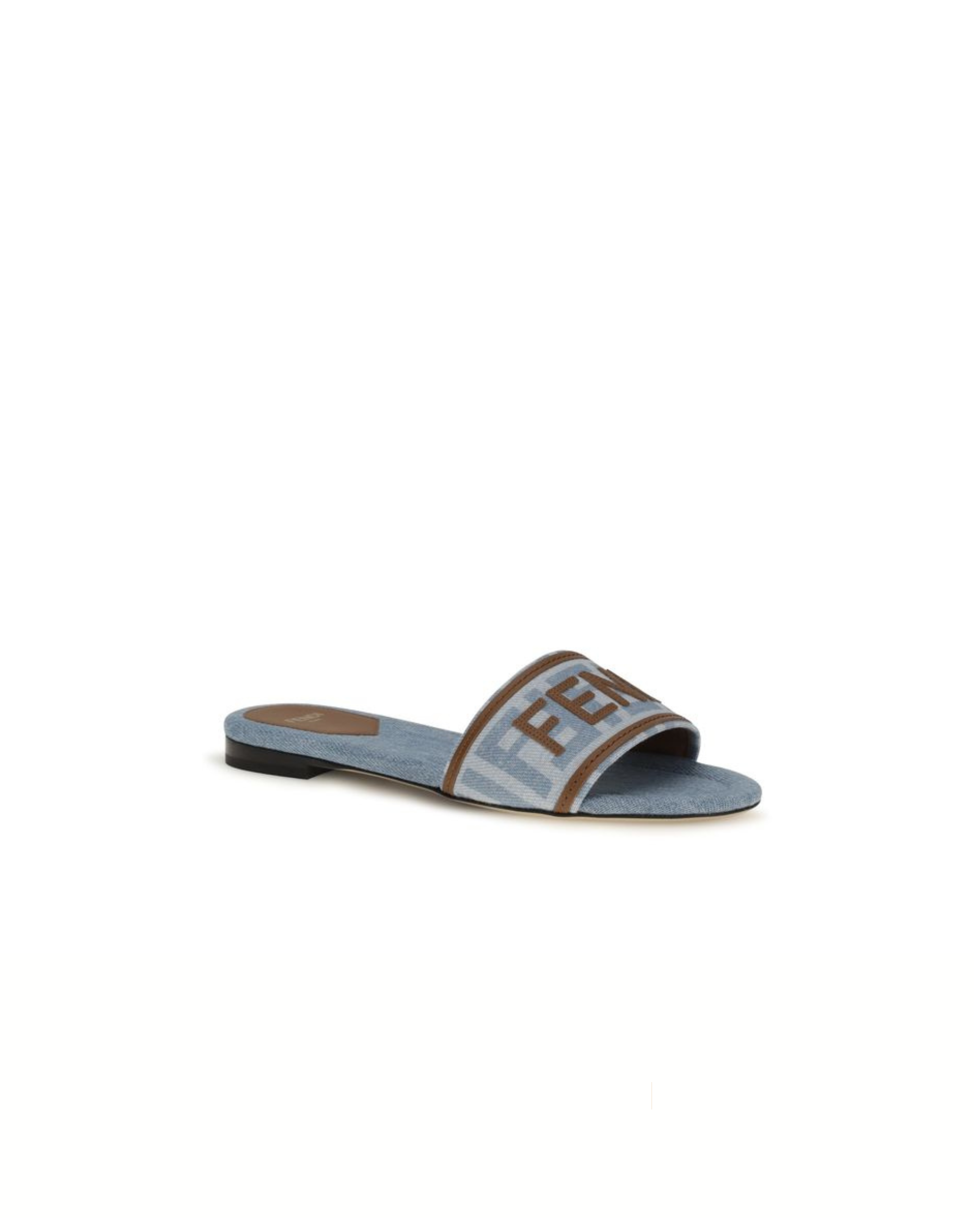 Fendi FF Denim Slide Sandals Light Blue