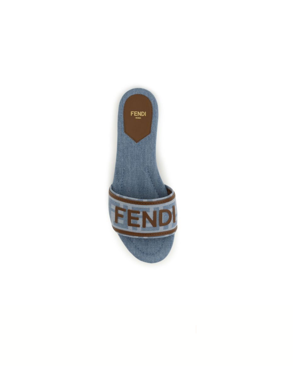 Fendi FF Denim Slide Sandals Light Blue