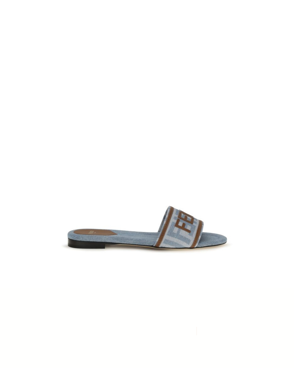 Fendi FF Denim Slide Sandals Light Blue