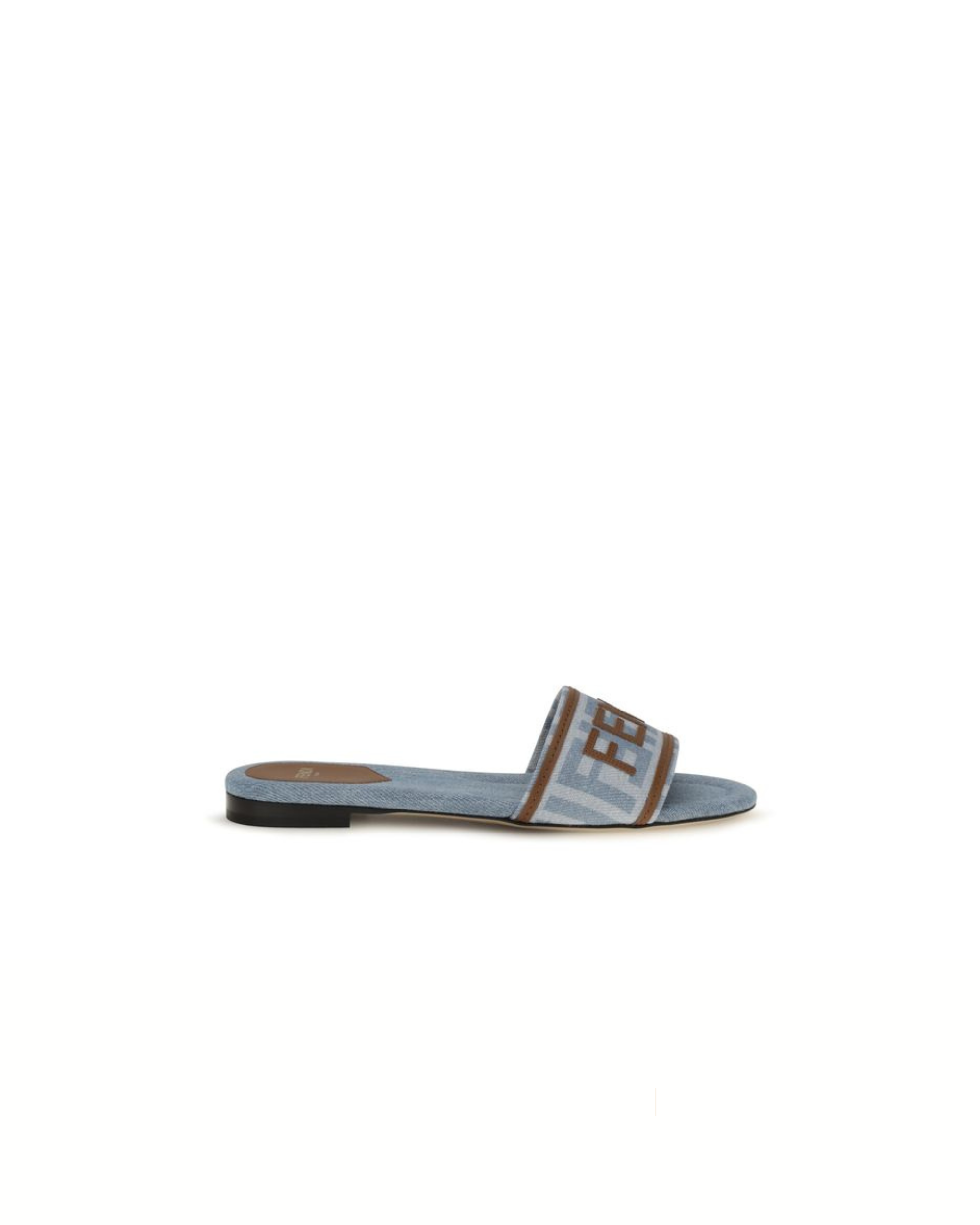 Fendi FF Denim Slide Sandals Light Blue