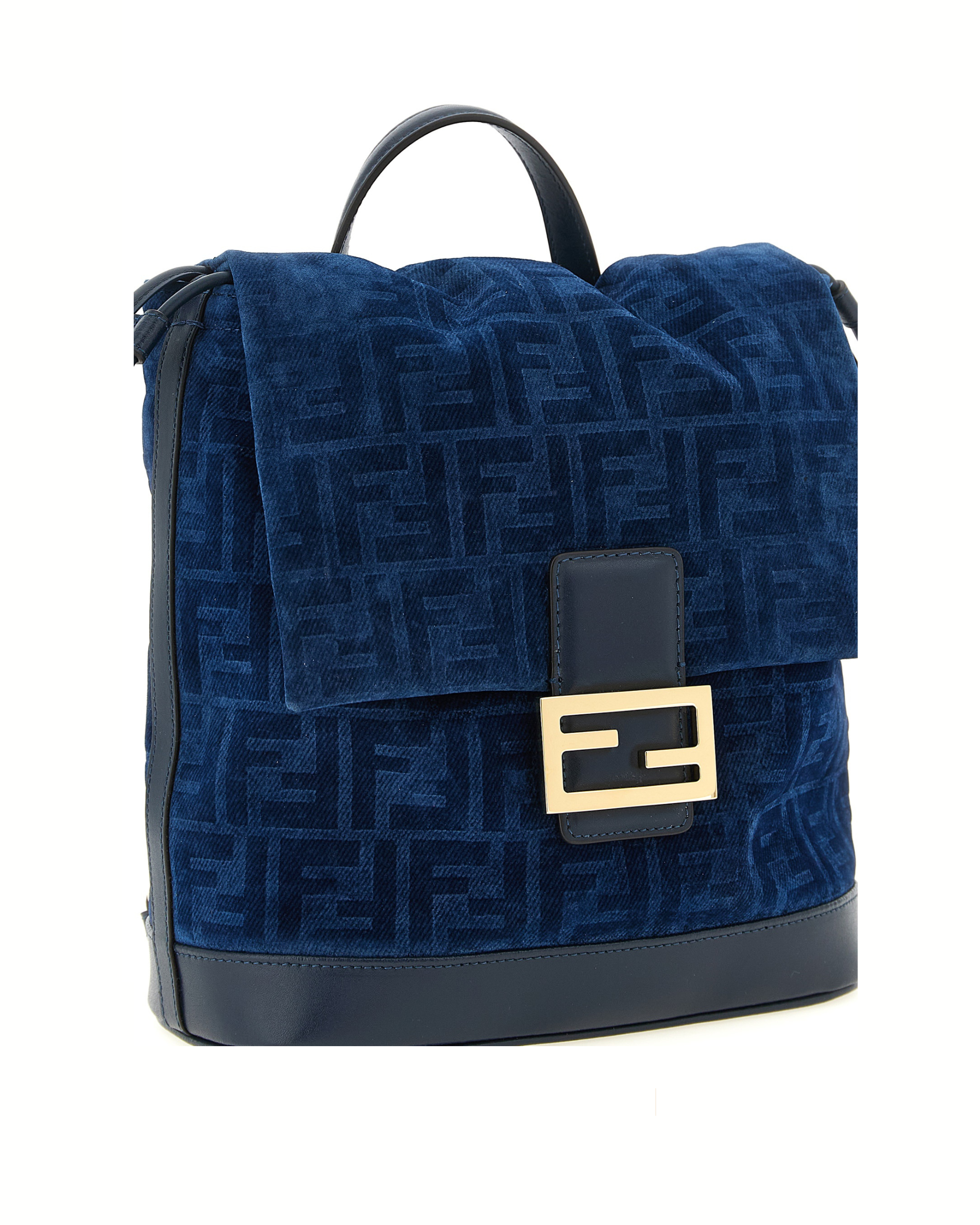 Fendi FF Flocked Denim Backpack in Denim Blu con Motivo FF