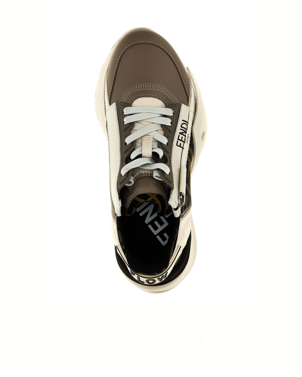 Fendi Flow Sneakers FF in Pelle e Tessuto Jacquard
