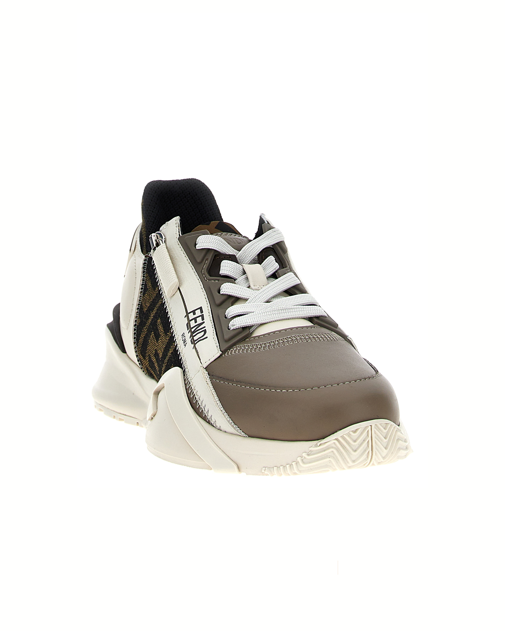 Fendi Flow Sneakers FF in Pelle e Tessuto Jacquard