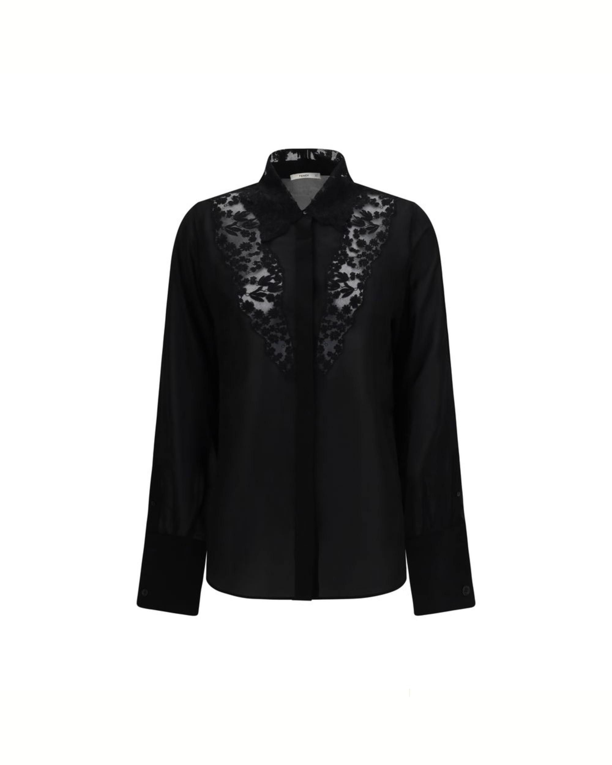 Fendi Georgette Silk Shirt with Peonia Lace