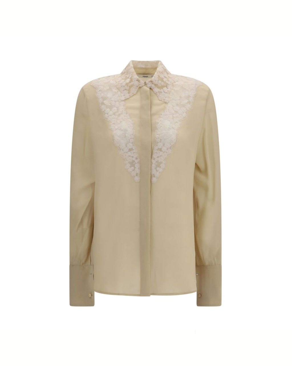 Fendi Georgette Silk Shirt with Peonia Lace