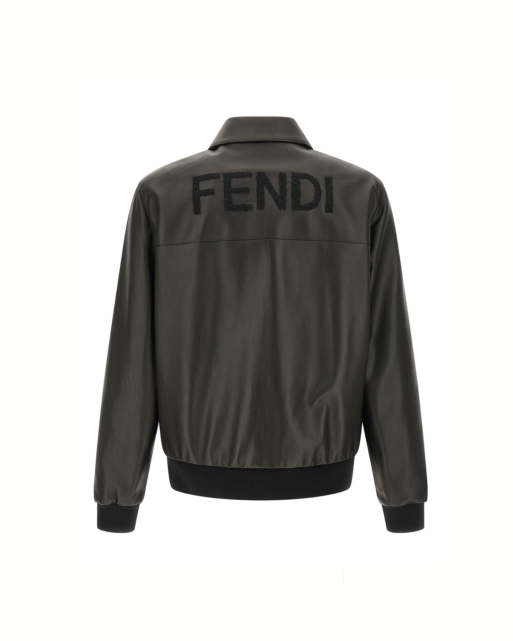 Fendi Leather Blouson con Logo Embroidered Black