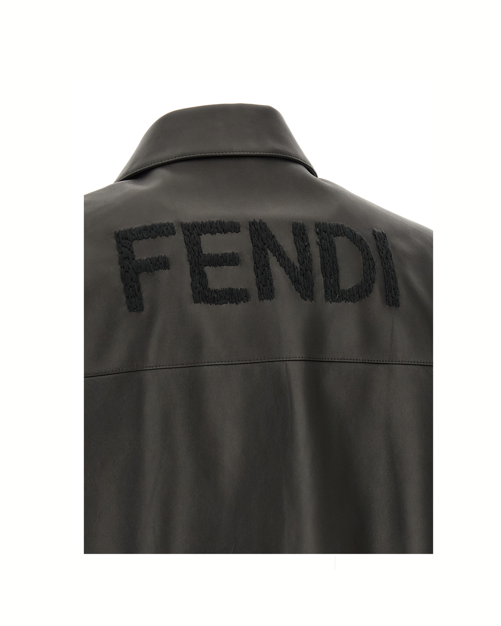 Fendi Leather Blouson con Logo Embroidered Black