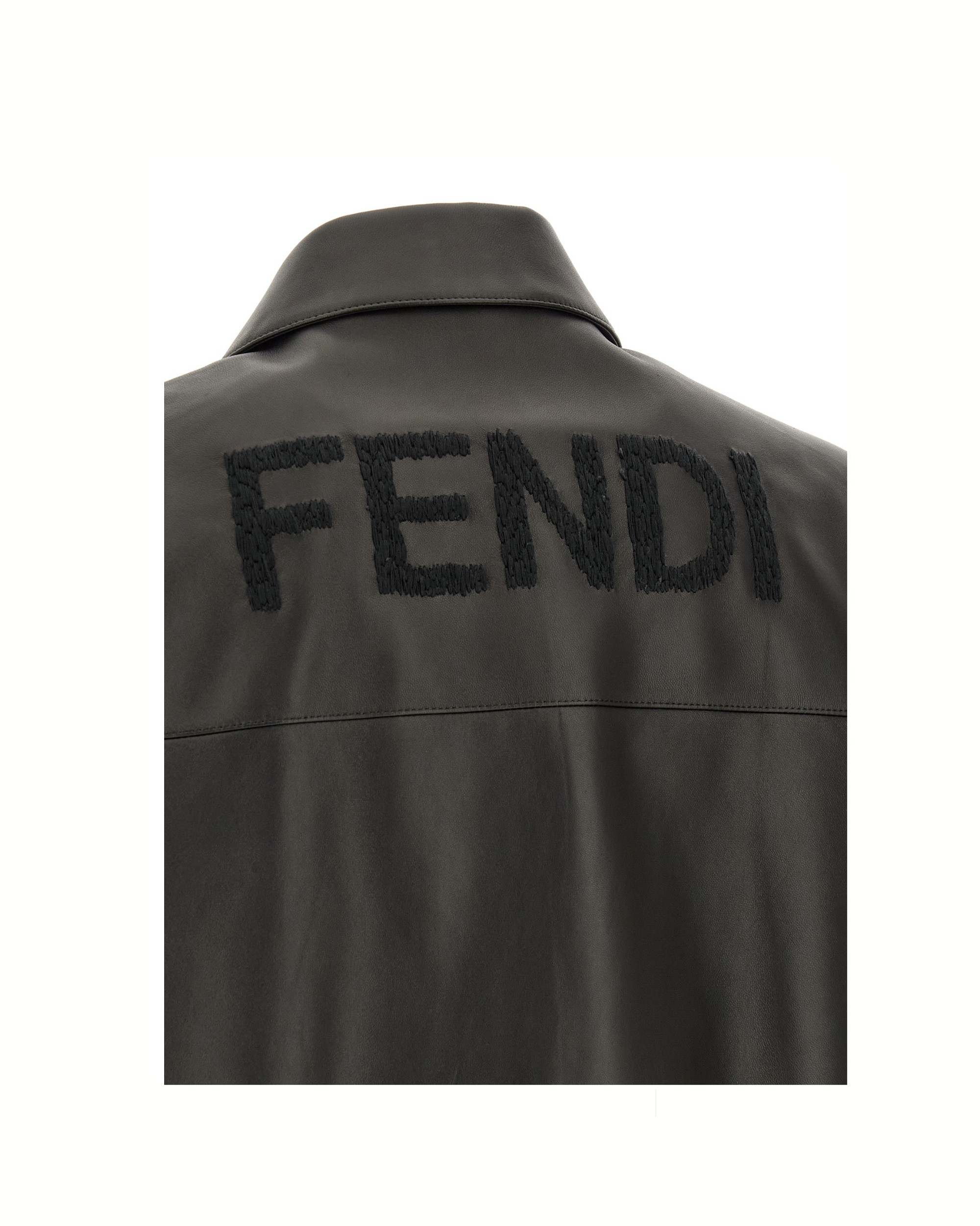 Fendi Leather Blouson con Logo Embroidered Black