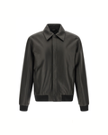 Fendi Leather Blouson con Logo Embroidered Black