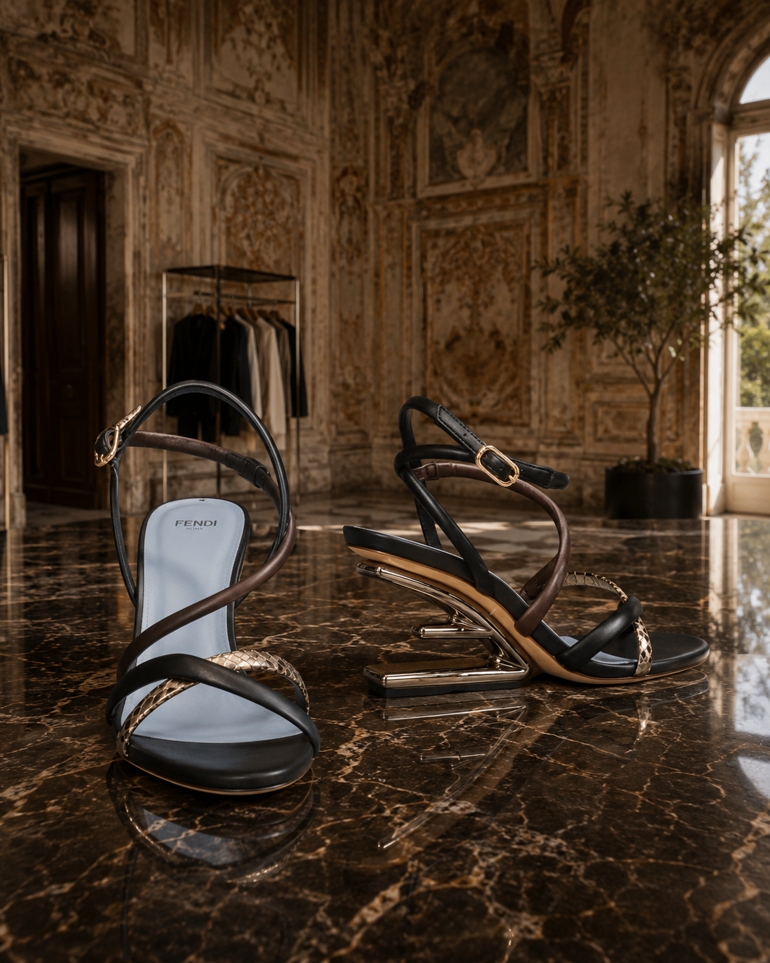 Fendi – Leather Mid-Heel Sandals