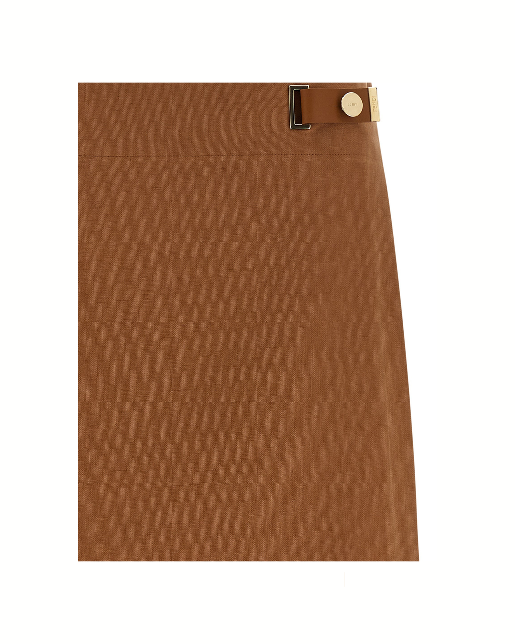 Fendi Linen & Cotton Midi Skirt Tobacco Brown