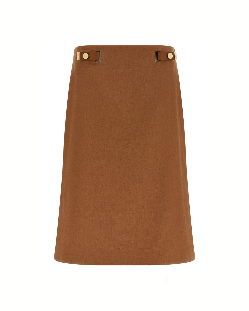 Fendi Linen & Cotton Midi Skirt Tobacco Brown