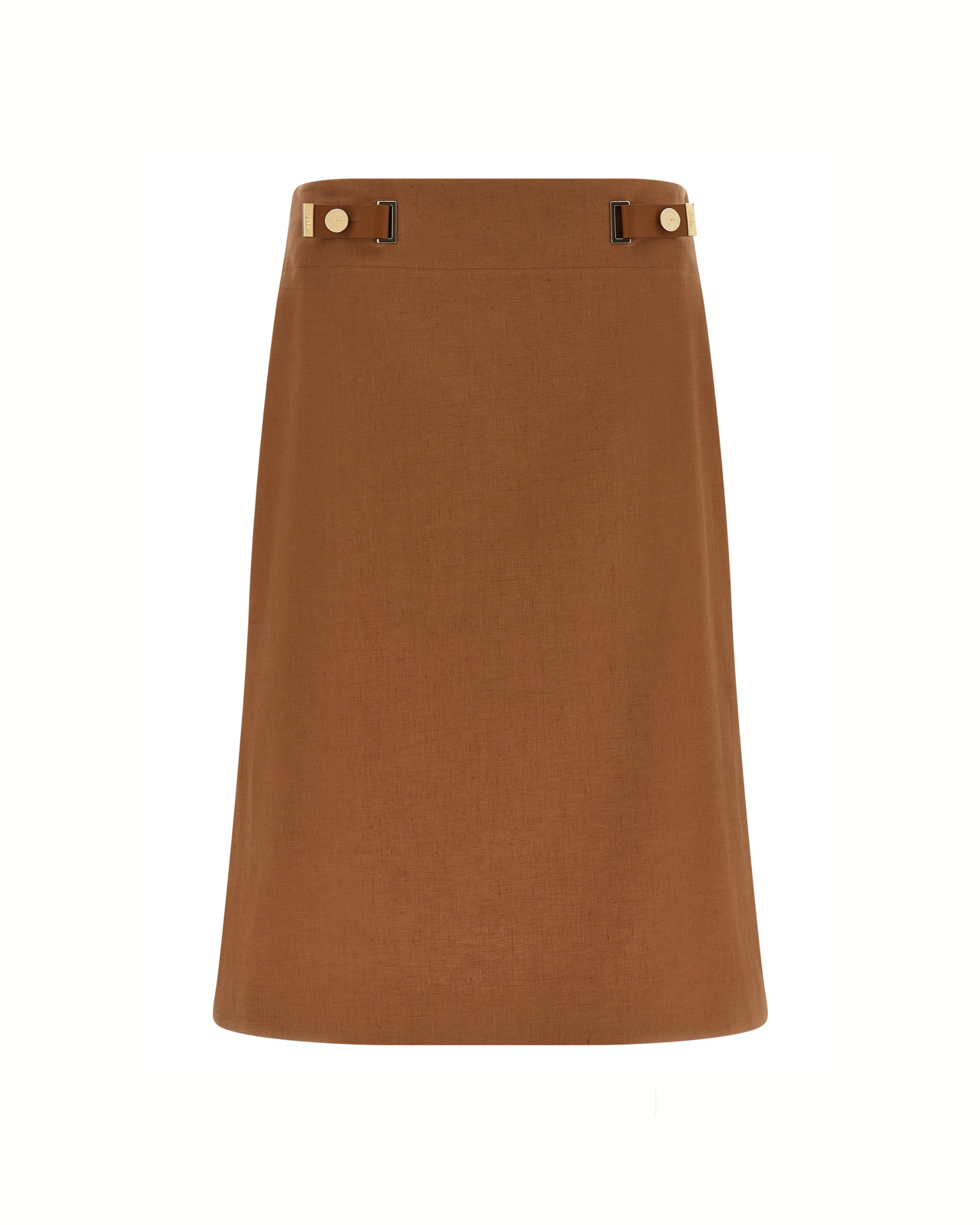 Fendi Linen & Cotton Midi Skirt Tobacco Brown