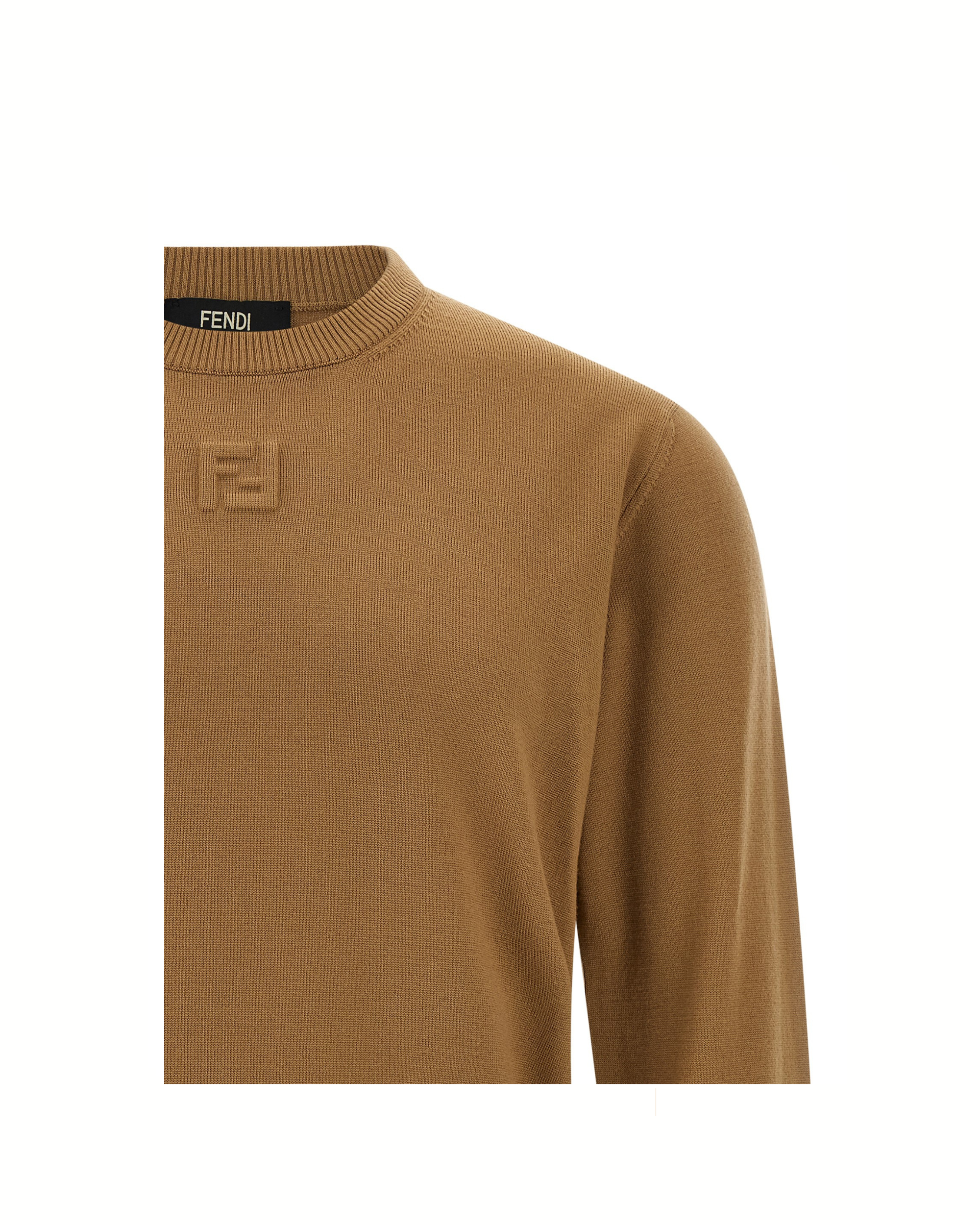 Fendi – Maglione Girocollo in Lana Vergine Beige con Logo FF