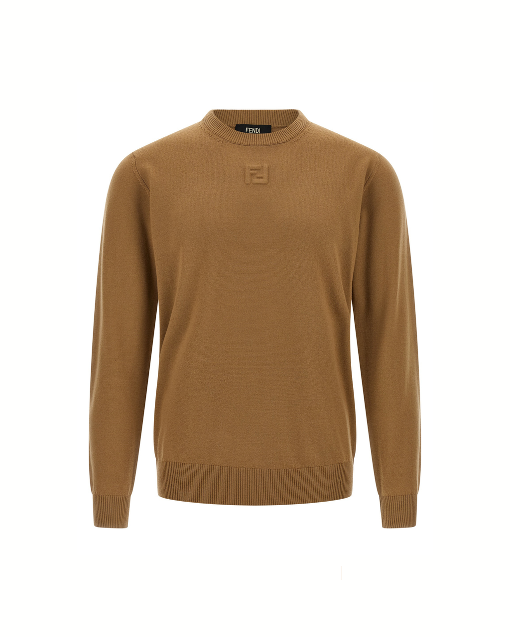 Fendi – Maglione Girocollo in Lana Vergine Beige con Logo FF